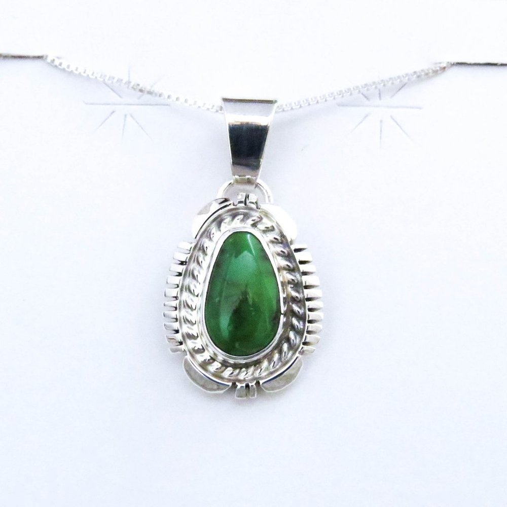 Native American Navajo Sonoran Gold Turquoise Sterling Silver Teardrop Necklace